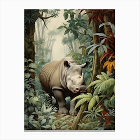 Rhino In The Leaves Realistic Illustration 2 Canvas Print