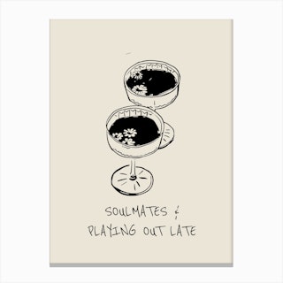 Soulmates And Playing Out Late, Cocktails Line Art Illustration Canvas Print