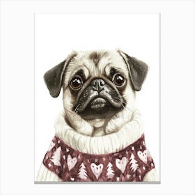 Pug In Christmas Jumper Neutral Canvas Print