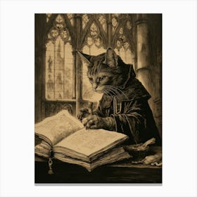 A Cat In A Church Reading A Text Canvas Print