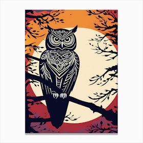 Folk Art Style Owl Perched Solid Color Backdrop Defined Edges Minimalistic Aesthetic Bold Hues C 905683595 Canvas Print