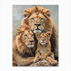 Barbary Lion Family Bonding Acrylic Painting 3 Canvas Print