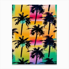 Palm Trees, Retro 80s Aesthetic, Colorful Canvas Print