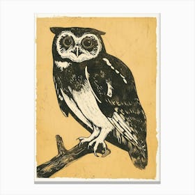 Spectacled Owl Linocut Blockprint 1 Canvas Print