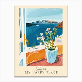 My Happy Place Santorini 4 Travel Poster Canvas Print