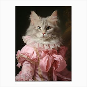 Cat In Pink Dress With Bows Rococo Style 4 Canvas Print