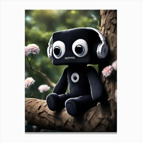 Little Black Robot With Headphones Canvas Print