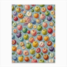 Apples On A Blue Background Canvas Print