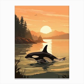 Modern Orca Whale Graphic Design Style In Sunset 3 Canvas Print