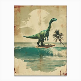 Vintage Brontosaurus Dinosaur On A Surf Board    1 Canvas Print