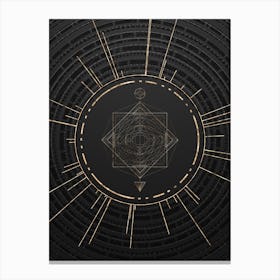 Geometric Glyph Symbol in Gold with Radial Array Lines on Dark Gray n.0221 Canvas Print