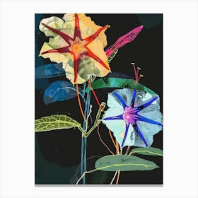 Neon Flowers On Black Morning Glory 4 Canvas Print