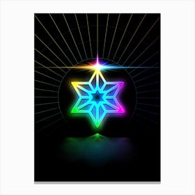 Neon Geometric Glyph in Candy Blue and Pink with Rainbow Sparkle on Black n.0226 Canvas Print