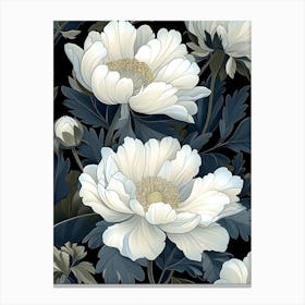 White Peonies On Black Background Stampe su tela