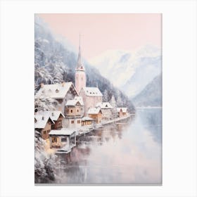 Dreamy Winter Painting Hallstatt Austria 2 Canvas Print