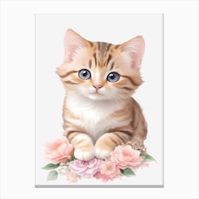Cute Kitten With Flowers 1 Canvas Print