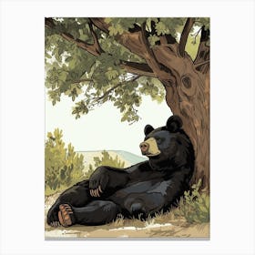American Black Bear Laying Under A Tree Storybook Illustration 2 Canvas Print