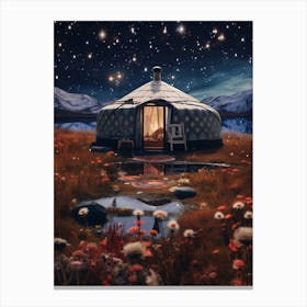 Yurt in a field in the style of cosmic surrealism Canvas Print