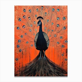 Peacock, Woodblock Animal Drawing 3 Canvas Print