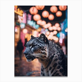 Snow Leopard and Chinese lanterns Canvas Print