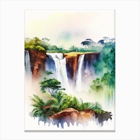 Iguazu Falls, Argentina And Brazil Water Colour  (3) Canvas Print