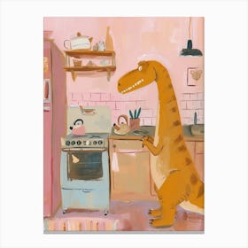 Dinosaur Cooking In The Kitchen Painting 1 Canvas Print