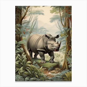 Rhino In The Archway Of The Trees Realistic Illustration 3 Canvas Print
