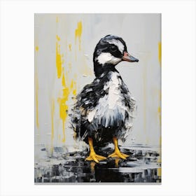 Duckling Grey Black & Yellow Gouache Painting Inspired 7 Canvas Print