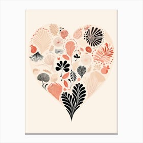 Leaf Pattern Coral Geometric Heart 2 Canvas Print