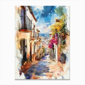 Watercolor Painting Of Villajoyosa Town 1 Canvas Print