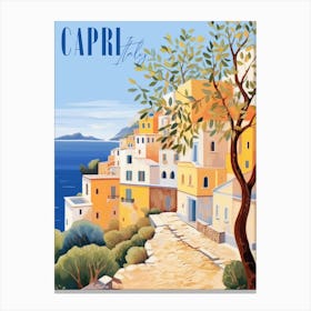 Capri Italy. Gouache Landscape. Vintage Travel Canvas Print