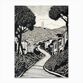 Lombard Street San Francisco Linocut Illustration Style 2 Canvas Print