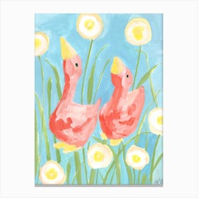 Coral Geese In The Garden Canvas Print