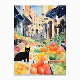 Food Market With Cats In Amalfi 3 Watercolour Canvas Print