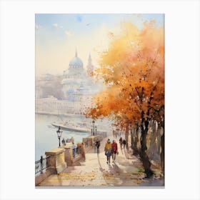 Belgrade Serbia In Autumn Fall, Watercolour 4 Canvas Print