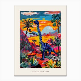 Dinosaur In The Wild With A Zebra 3 Poster Canvas Print