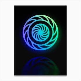 Neon Blue and Green Abstract Geometric Glyph on Black n.0123 Canvas Print