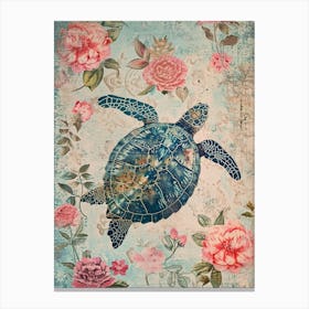 Pink Floral Sea Turtle Canvas Print