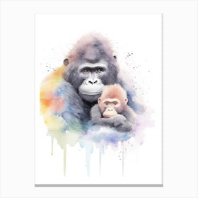 Baby And Mama Gorilla Art Watercolour Nursery 1 Canvas Print