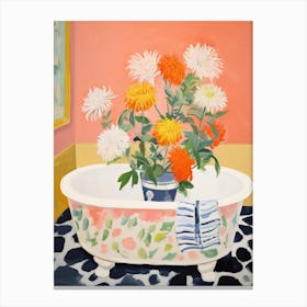 A Bathtube Full Of Chrysanthemum In A Bathroom 1 Canvas Print