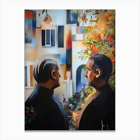 Two Men In Front Of A House Canvas Print