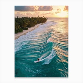 Capture An Aerial Perspective Of A Daring Surfer Confidently Riding The Islands Largest Wave On A S (6) Canvas Print