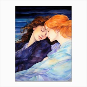 Two Women Sleeping On The Beach Canvas Print