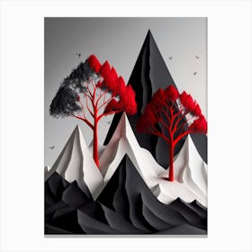 Red trees in the mountain 3d art Canvas Print