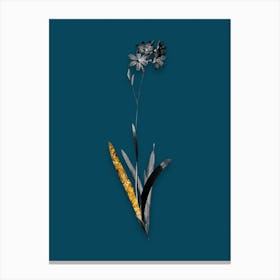 Vintage Corn Lily Black and White Gold Leaf Floral Art on Teal Blue n.1086 Canvas Print