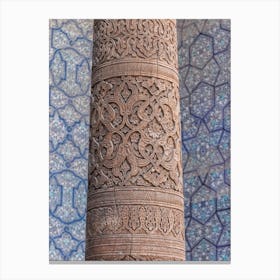Wooden Pillar And Blue Tiles Canvas Print