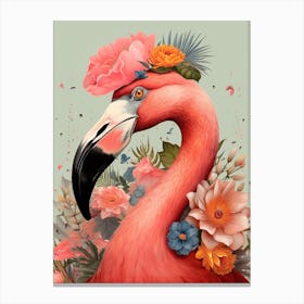 Bird With A Flower Crown Flamingo 4 Canvas Print