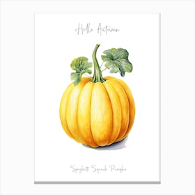 Hello Autumn Spaghetti Squash Pumpkin Watercolour Illustration 3 Canvas Print