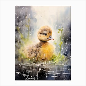 Duckling In The Rain Watercolour 3 Canvas Print