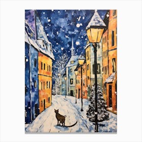 Cat In The Streets Of Munich   Germany With Snow Canvas Print